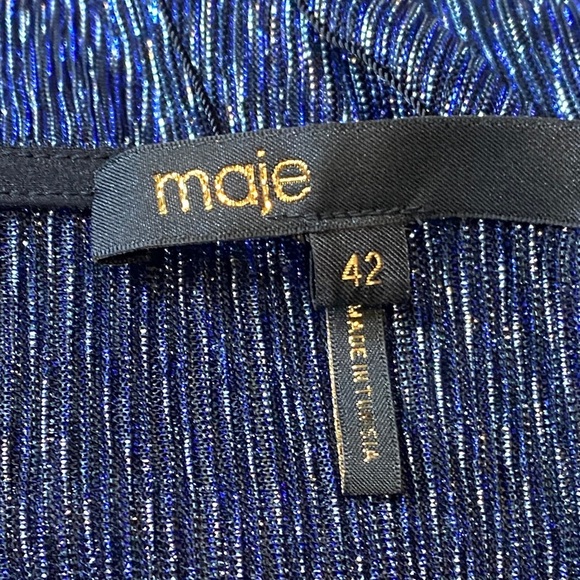 Maje Metallic Blues/Black & Silver Tiered V-Neck Midi Dress - Picture 3 of 10